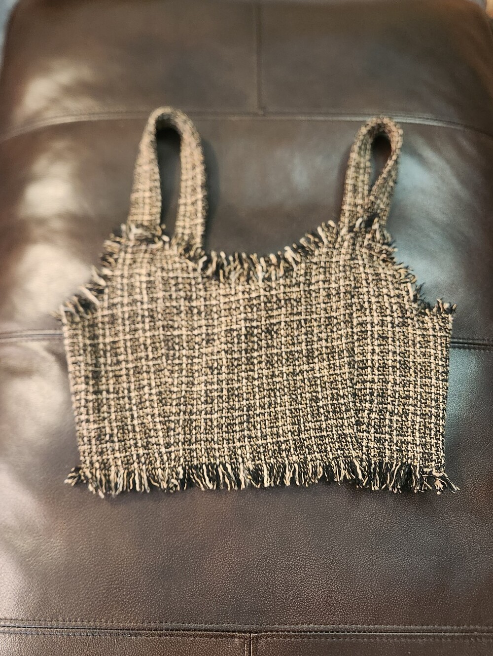 Mare Mare x Anthropologie Tweed Fray Fringe Crop Top Tank Xs